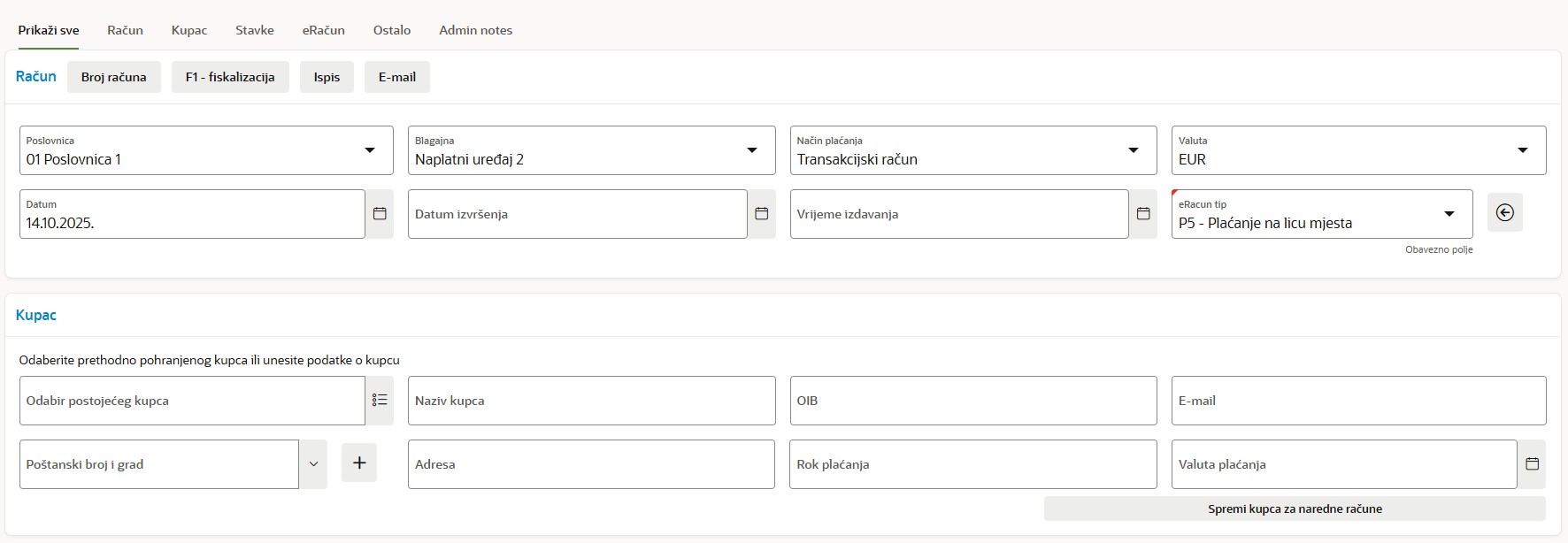 unos podataka o kupcu