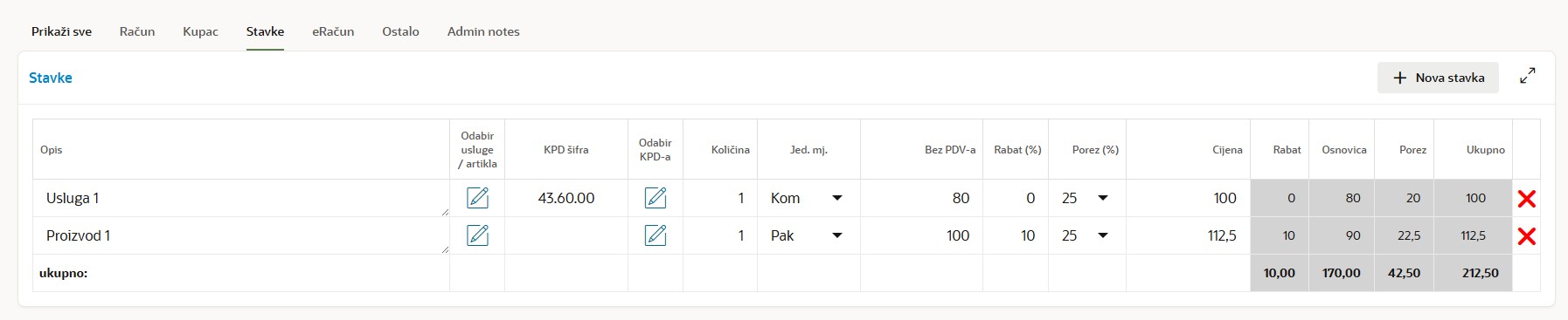 unos stavaka računa