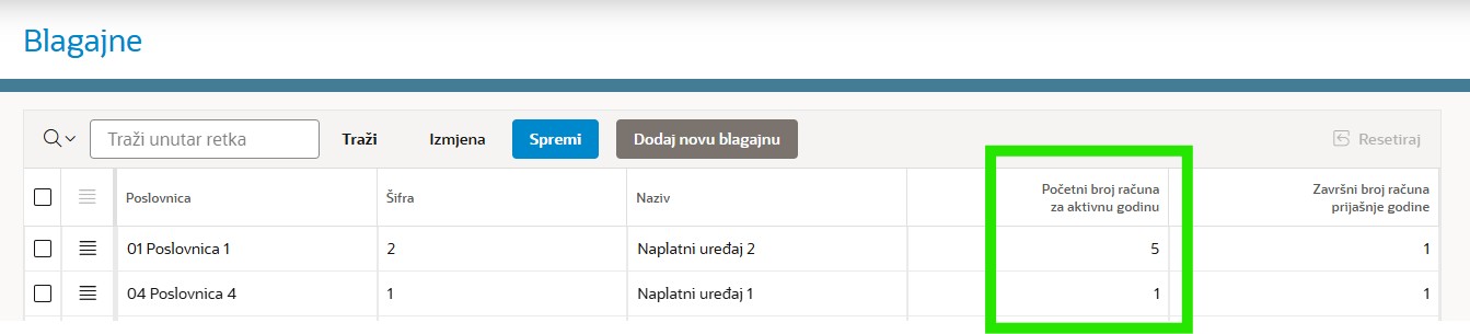 popravljanje brojača računa